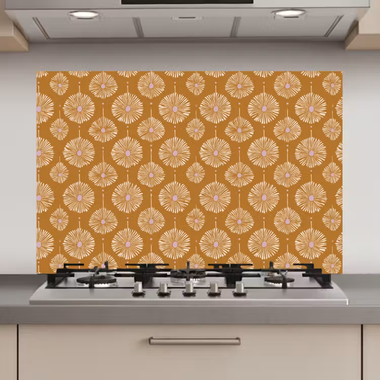 Spatscherm keuken - Bloemen - Modern - Oker — 1