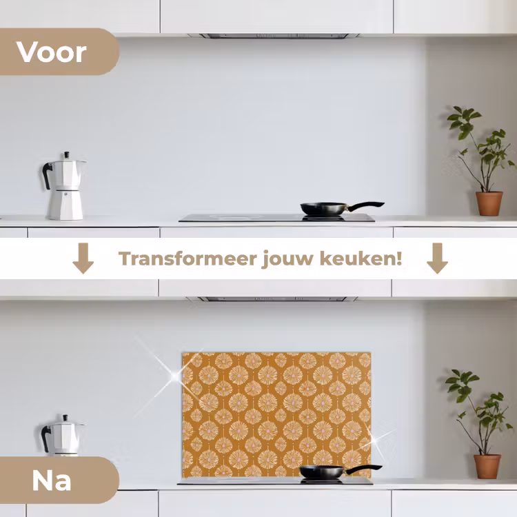 Spatscherm keuken - Bloemen - Modern - Oker — 3