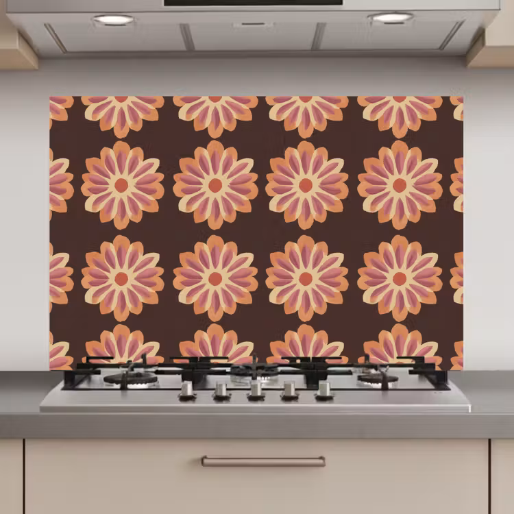 Spatscherm keuken - Bloemen - Patroon - Bruin — 1