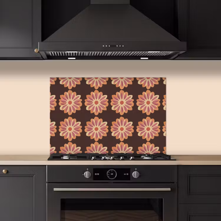 Spatscherm keuken - Bloemen - Patroon - Bruin — 2