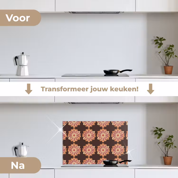 Spatscherm keuken - Bloemen - Patroon - Bruin — 3
