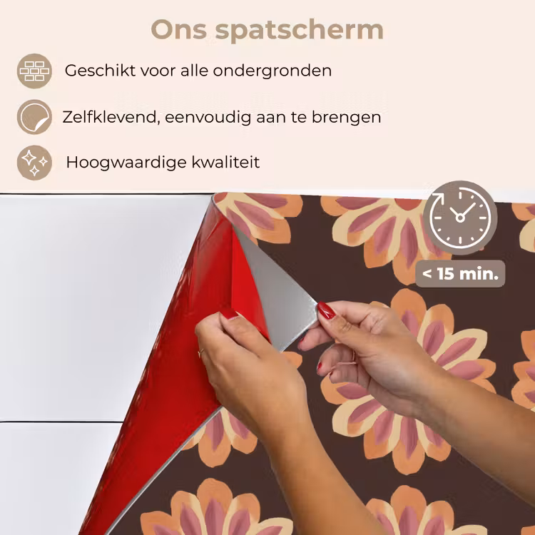 Spatscherm keuken - Bloemen - Patroon - Bruin — 4