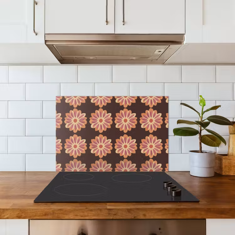Spatscherm keuken - Bloemen - Patroon - Bruin — 6