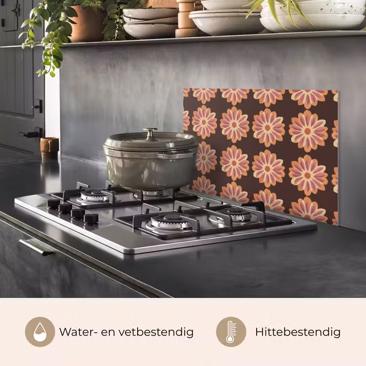 Spatscherm keuken - Bloemen - Patroon - Bruin — 7