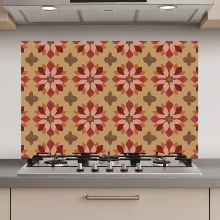 Spatscherm keuken - Bloemen - Retro - Groen — 1