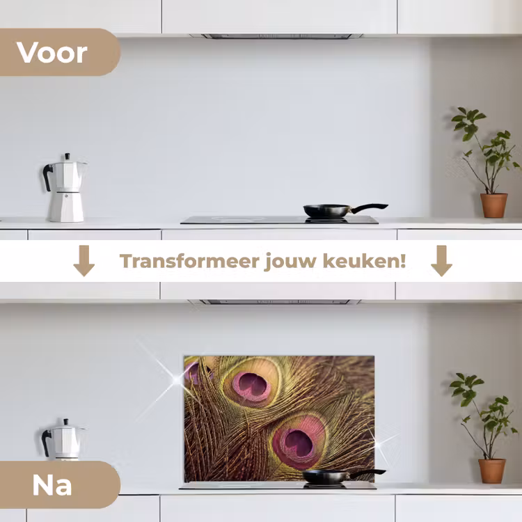 Spatscherm keuken - Pauw - Veren - Paars - Groen — 3
