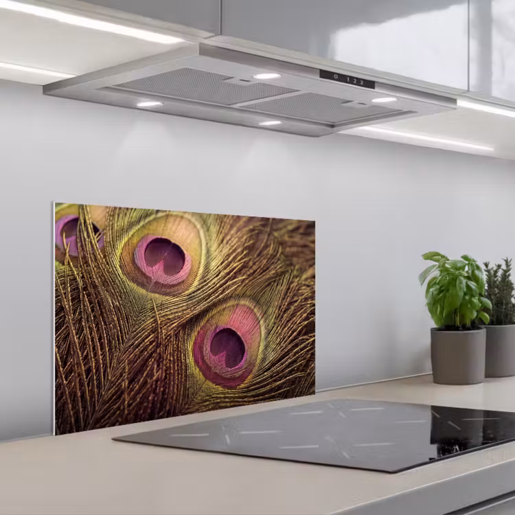 Spatscherm keuken - Pauw - Veren - Paars - Groen — 5