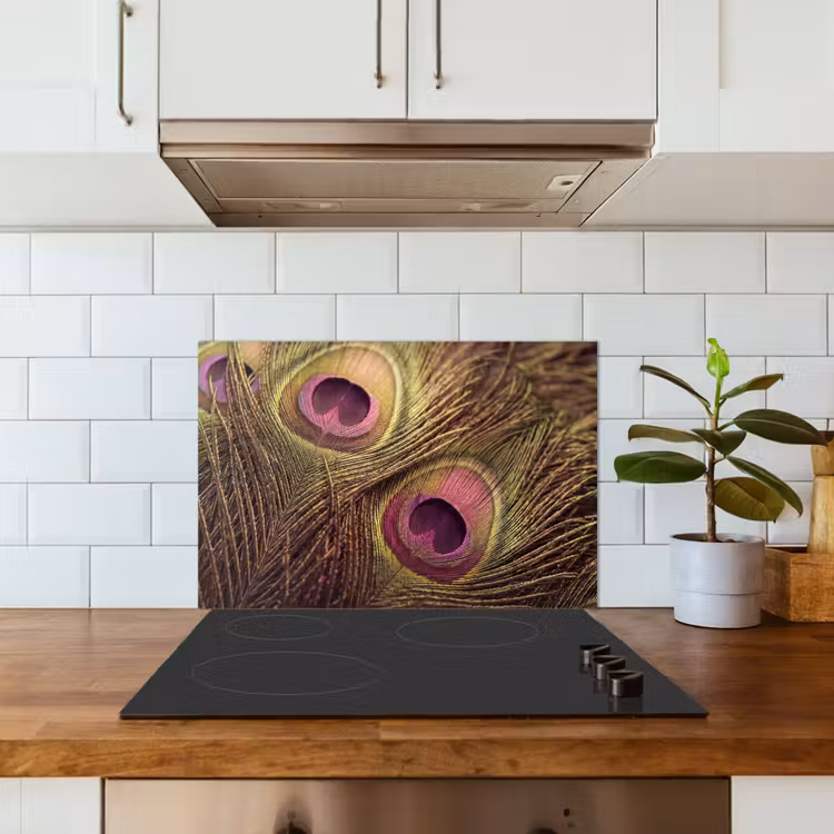 Spatscherm keuken - Pauw - Veren - Paars - Groen — 6