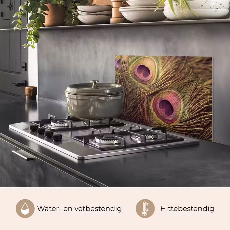 Spatscherm keuken - Pauw - Veren - Paars - Groen — 7