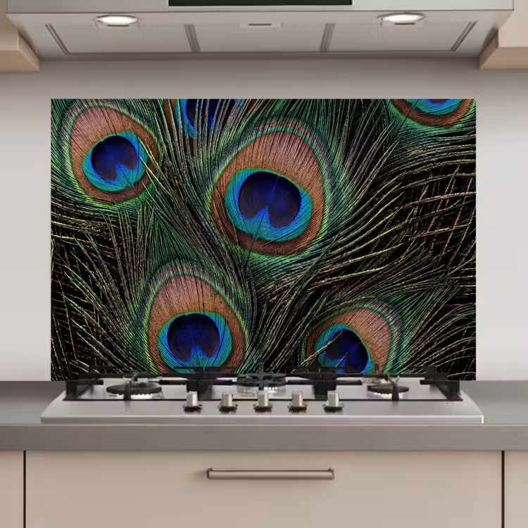 Spatscherm keuken - Pauwenveren - Klassiek - Groen — 1