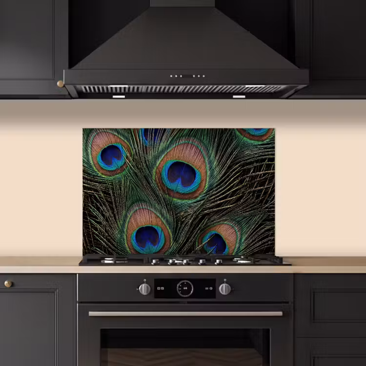 Spatscherm keuken - Pauwenveren - Klassiek - Groen — 2