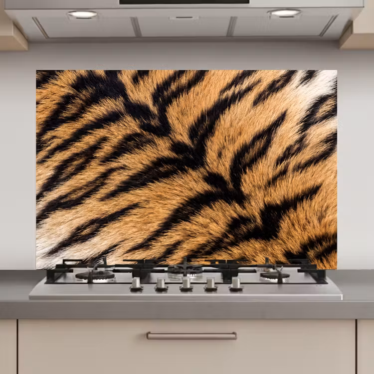 Spatscherm keuken - Realistisch - Tijgervacht - Zwart — 1