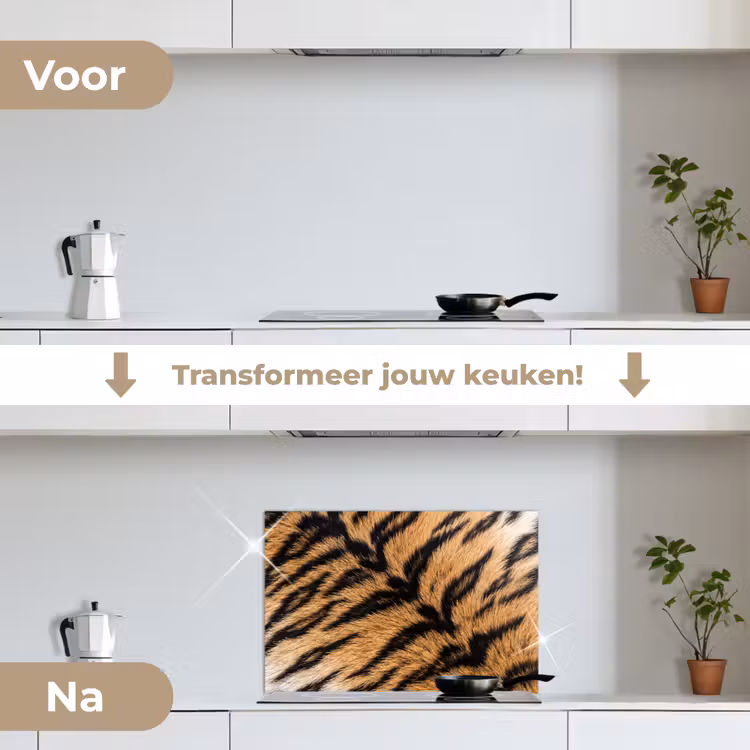 Spatscherm keuken - Realistisch - Tijgervacht - Zwart — 3