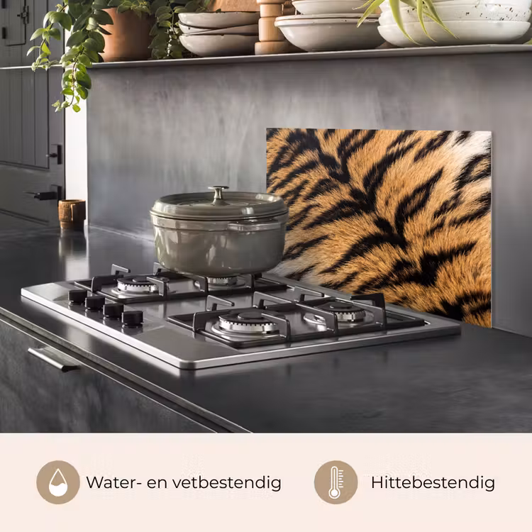 Spatscherm keuken - Realistisch - Tijgervacht - Zwart — 7