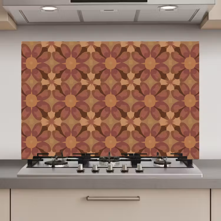 Spatscherm keuken - Retro - Bloemen - Bruin — 1
