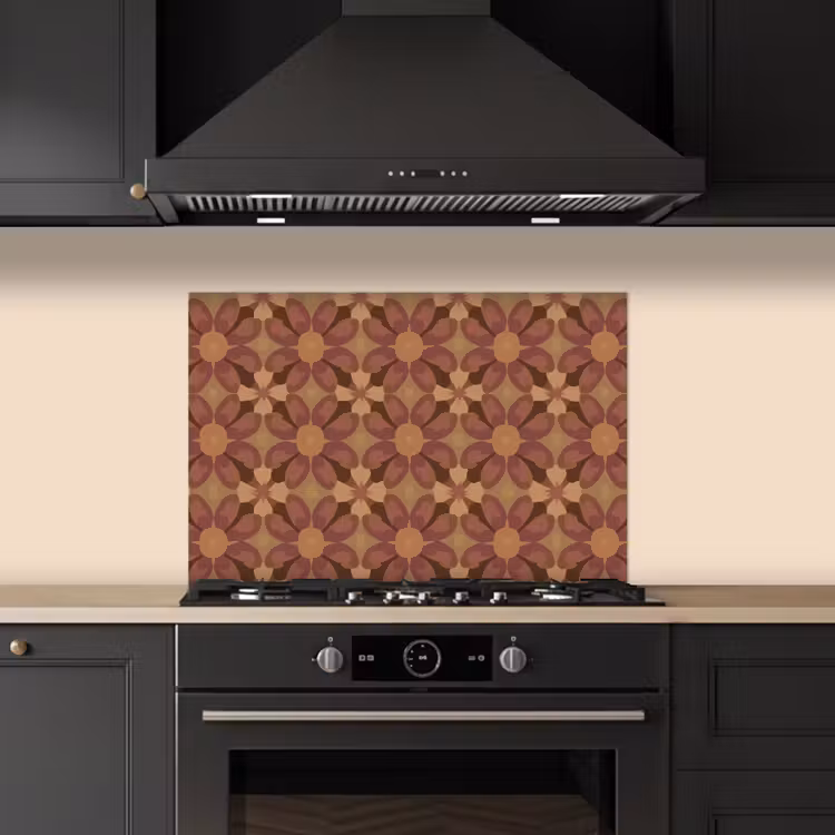 Spatscherm keuken - Retro - Bloemen - Bruin — 2