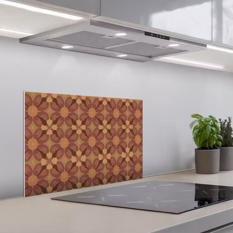 Spatscherm keuken - Retro - Bloemen - Bruin — 5
