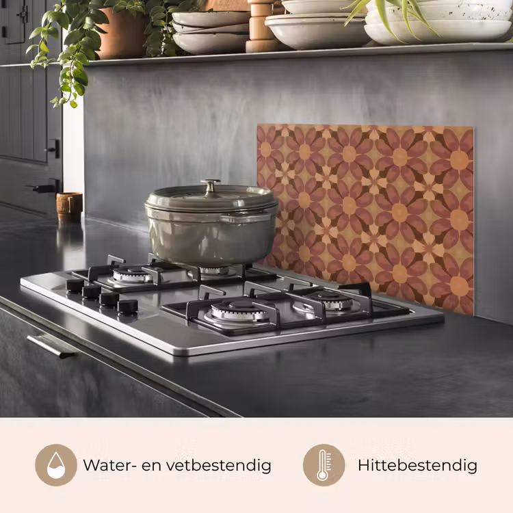 Spatscherm keuken - Retro - Bloemen - Bruin — 7