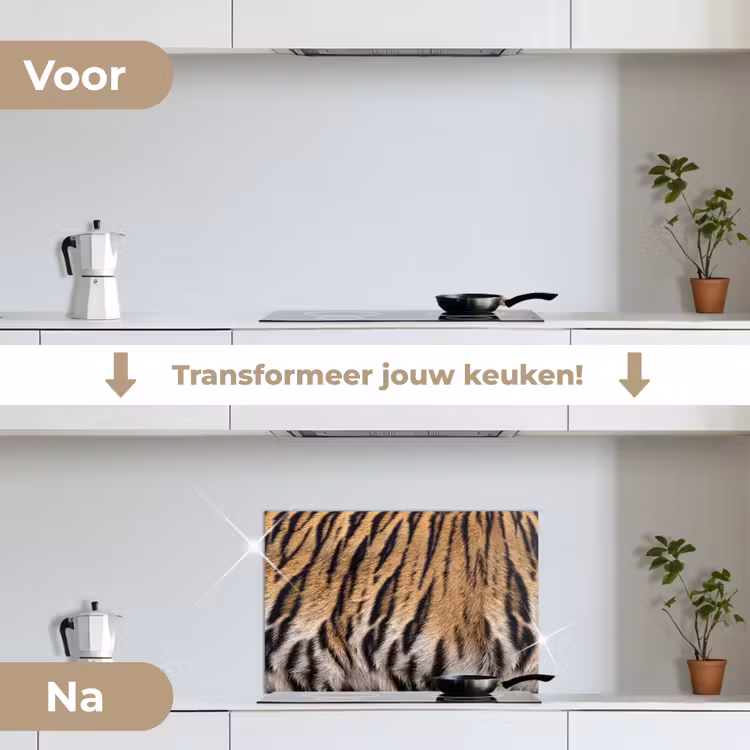 Spatscherm keuken - Tijgervacht - Klassiek - Zwart — 3