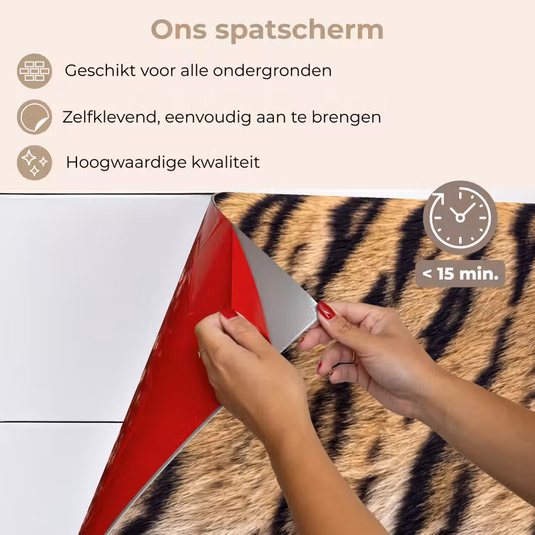 Spatscherm keuken - Tijgervacht - Klassiek - Zwart — 4