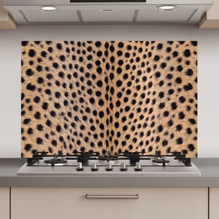 Spatscherm keuken - Vacht - Jachtluipaard - Zwart - Wit — 1