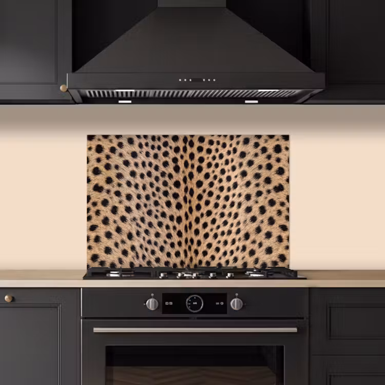 Spatscherm keuken - Vacht - Jachtluipaard - Zwart - Wit — 2