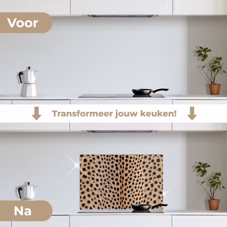 Spatscherm keuken - Vacht - Jachtluipaard - Zwart - Wit — 3