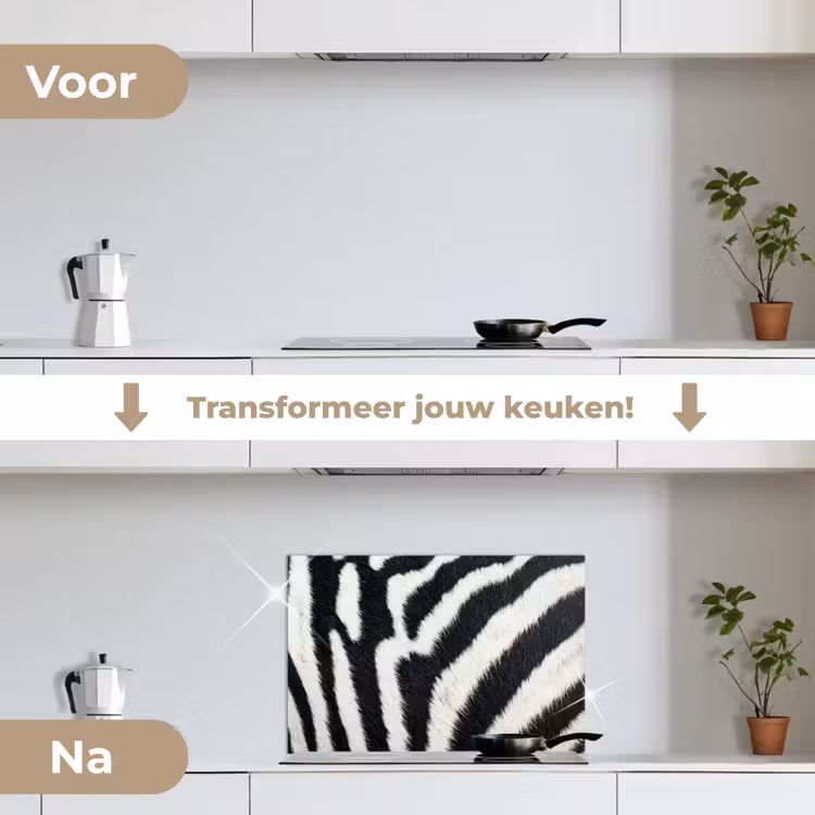 Spatscherm keuken - Zebra - Vacht - Klassiek - Zwart - Wit — 3