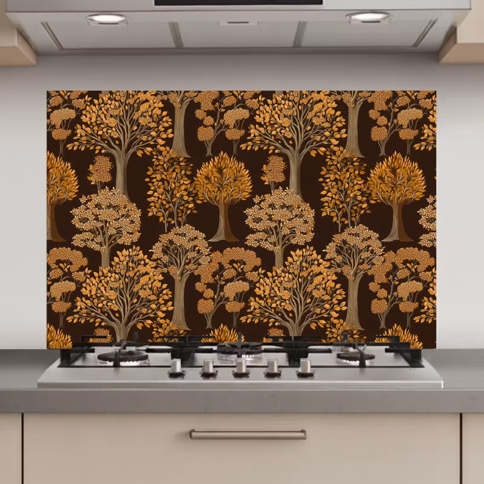 Spatscherm keuken - Bomen - Patroon - Bruin — 1