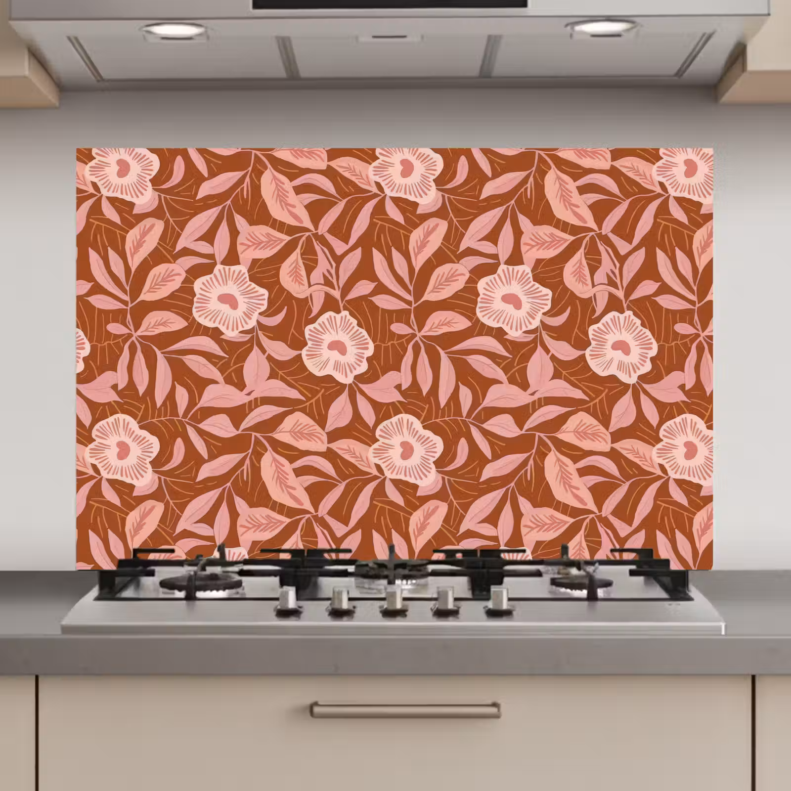 Spatscherm keuken - Patroon - Bladeren - Terracotta — 1