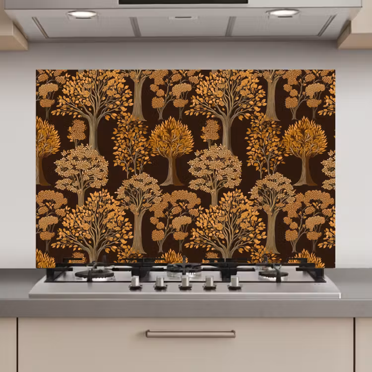 Spatscherm keuken - Bomen - Patroon - Bruin — 1