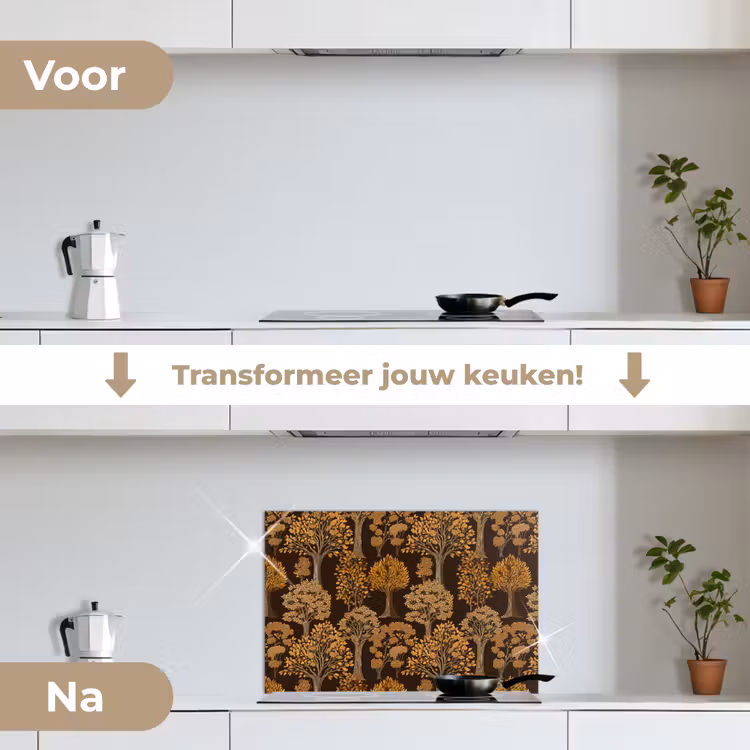 Spatscherm keuken - Bomen - Patroon - Bruin — 3