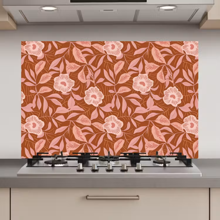 Spatscherm keuken - Patroon - Bladeren - Terracotta — 1