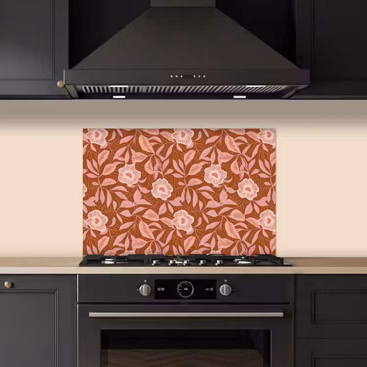 Spatscherm keuken - Patroon - Bladeren - Terracotta — 2