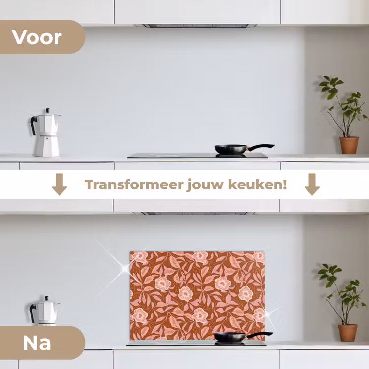 Spatscherm keuken - Patroon - Bladeren - Terracotta — 3