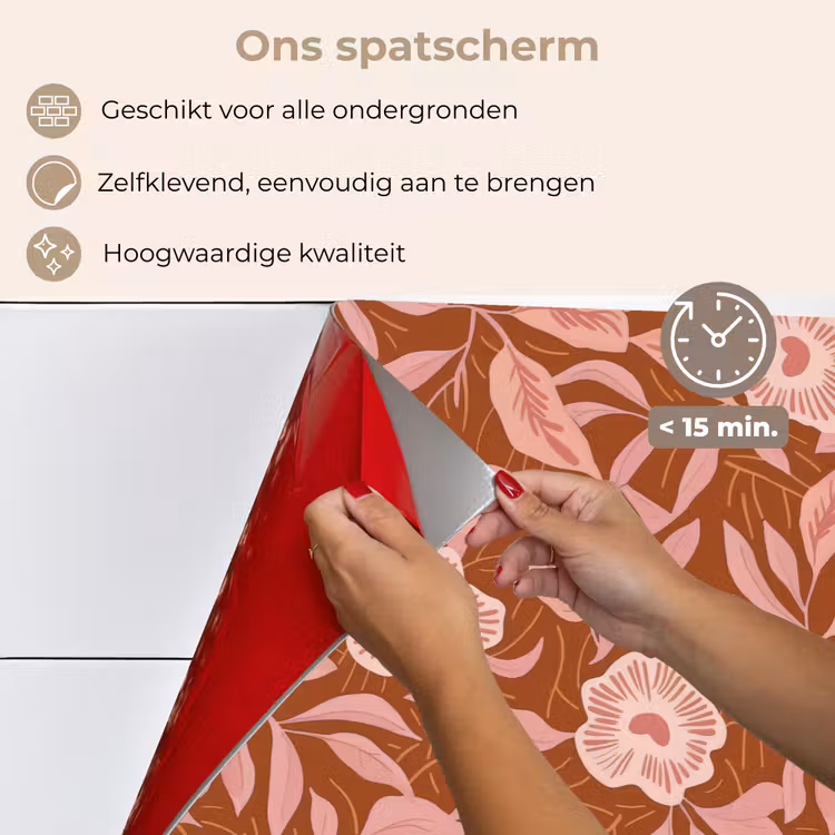 Spatscherm keuken - Patroon - Bladeren - Terracotta — 4