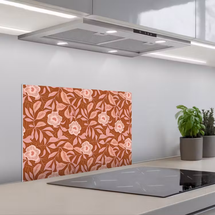 Spatscherm keuken - Patroon - Bladeren - Terracotta — 5