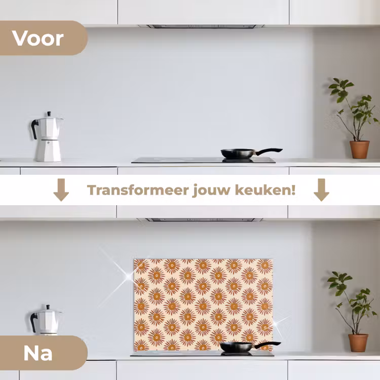 Spatscherm keuken - Patroon - Retro - Bruin — 3