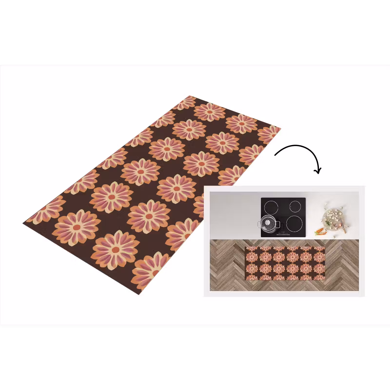 Keukenloper - Bloemen - Patroon - Bruin — 1