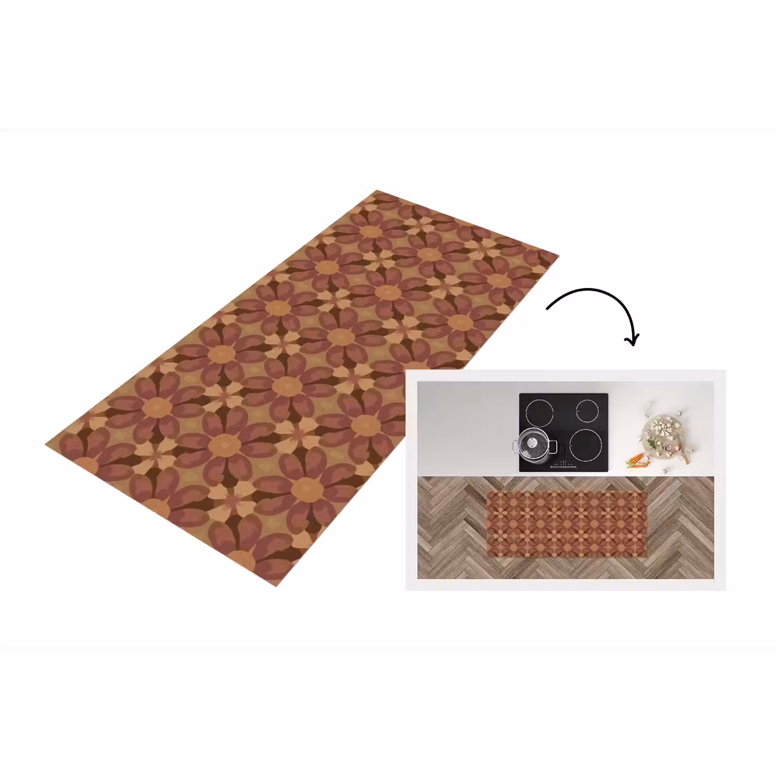 Keukenloper - Retro - Bloemen - Bruin — 1