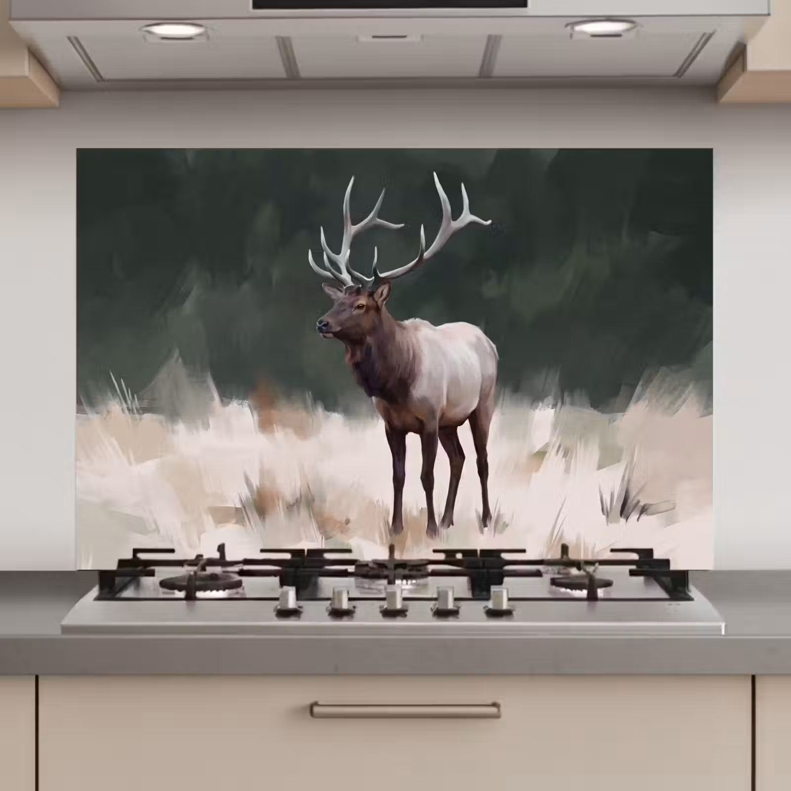 Spatscherm keuken - Edelhert - Gewei - Schildering - Rustiek — 1