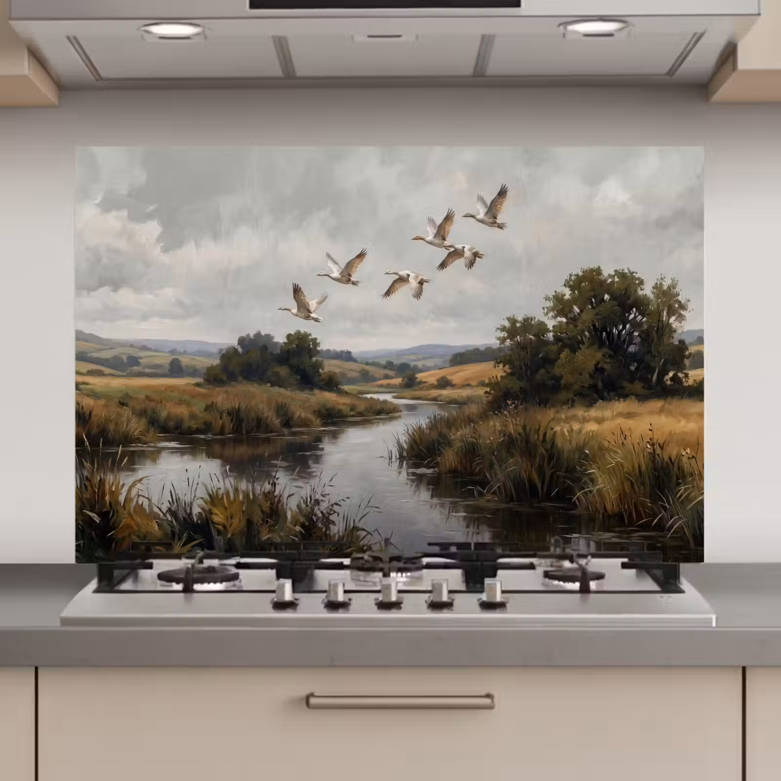 Spatscherm keuken - Eenden - Rivier - Landschap - Vlucht - Nostalgisch — 1