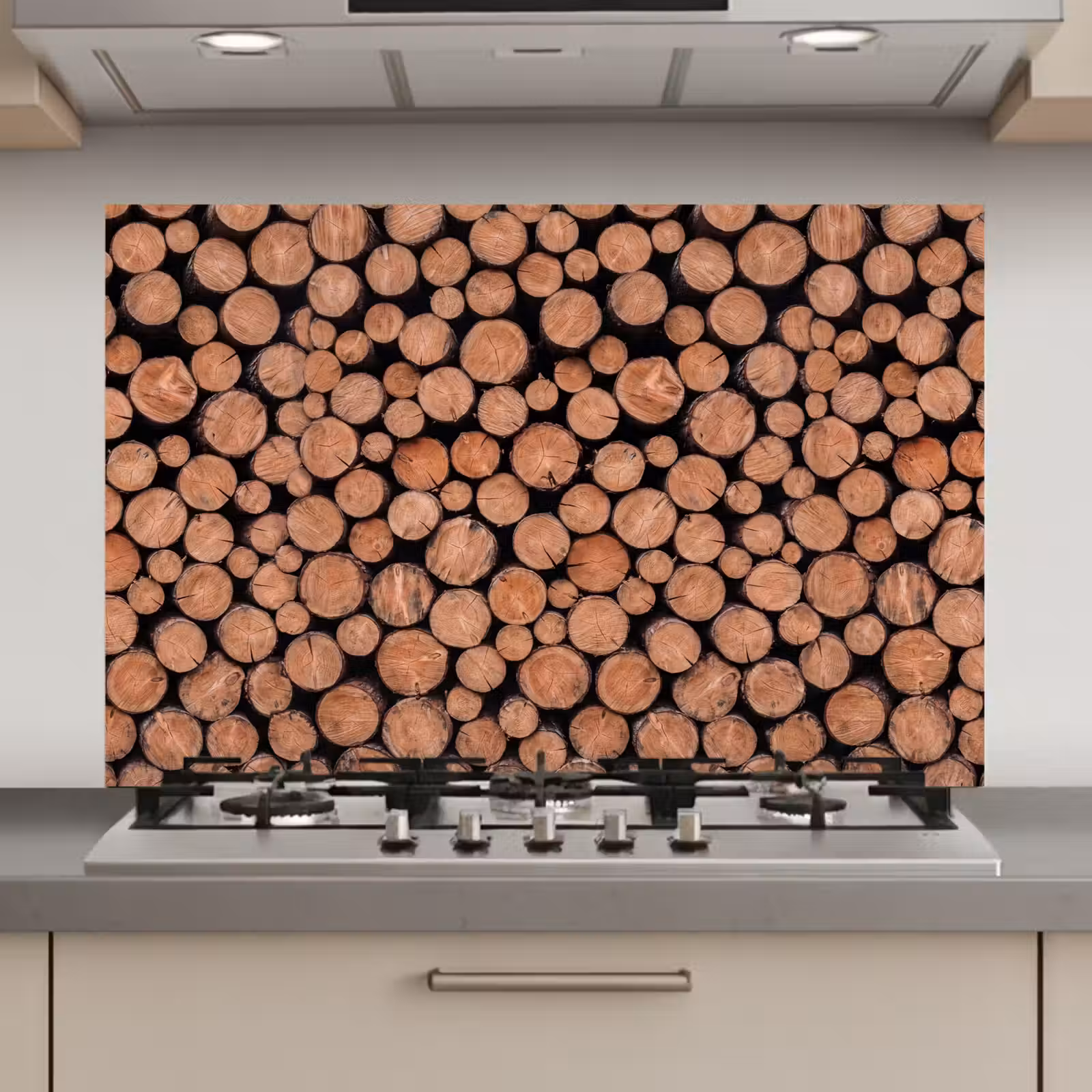 Spatscherm keuken - Houtblokken - Textuur - Patroon - Bruin - Rustiek — 1