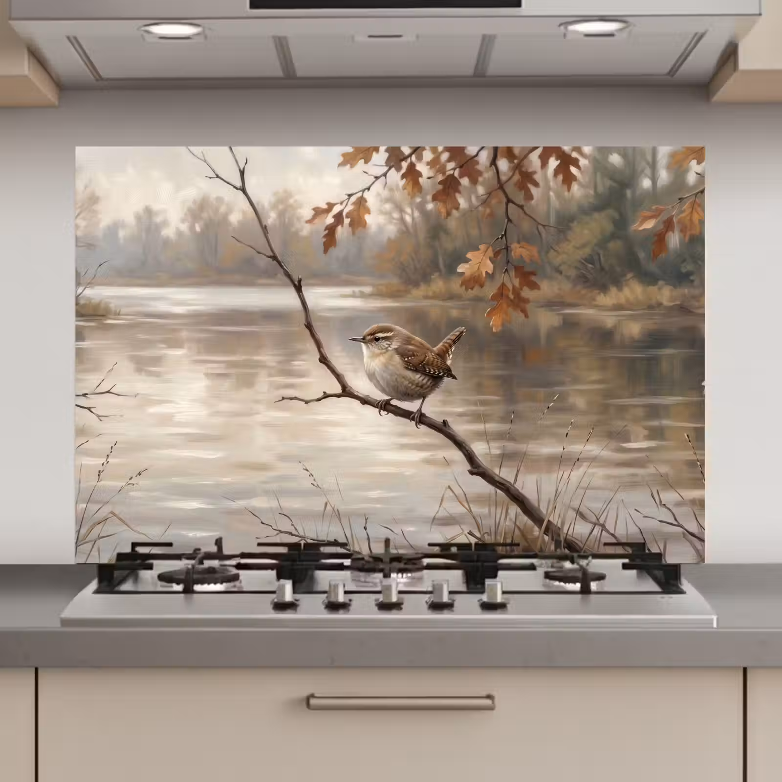 Spatscherm keuken - Winterkoninkje - Tak - Rivier - Natuur - Sfeervol — 1
