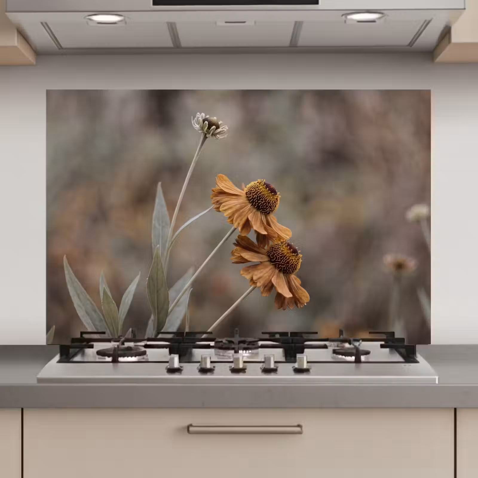 Spatscherm keuken - Zonnehoed - Droogbloemen - Geel - Warm — 1