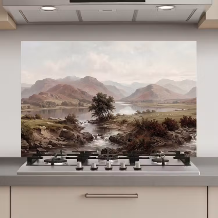 Spatscherm keuken - Berglandschap - Meer - Bergen - Vallei - Klassiek — 1