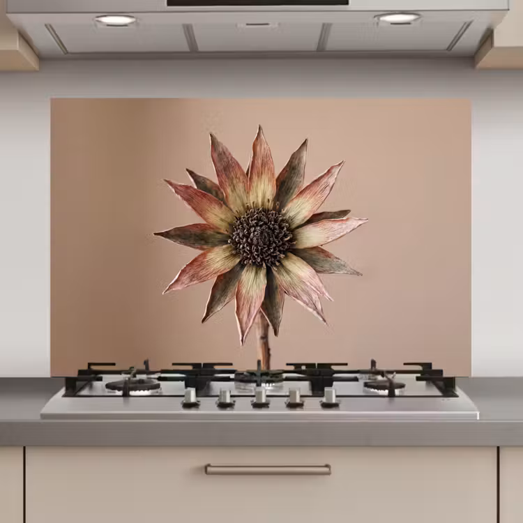 Spatscherm keuken - Droogbloem - Protea - Vintage - Beige - Rustiek — 1