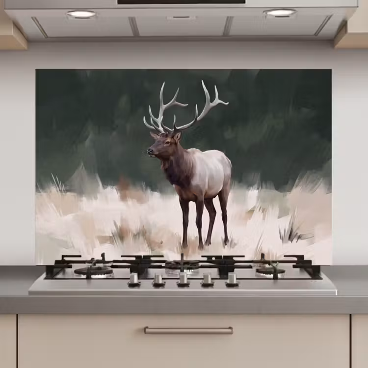 Spatscherm keuken - Edelhert - Gewei - Schildering - Rustiek — 1