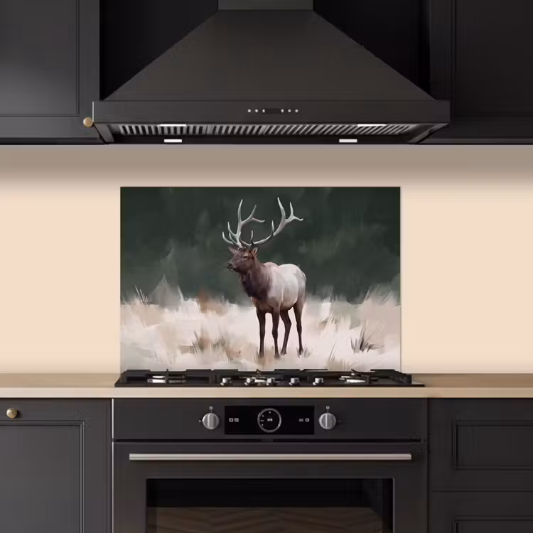 Spatscherm keuken - Edelhert - Gewei - Schildering - Rustiek — 2