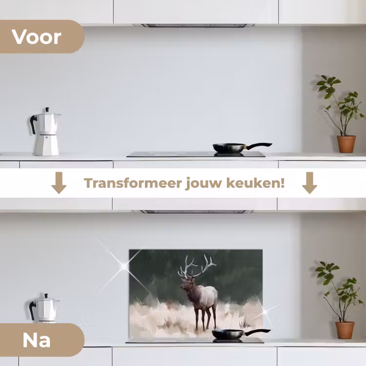 Spatscherm keuken - Edelhert - Gewei - Schildering - Rustiek — 3